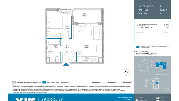 Rzut - Mieszkanie na sprzedaż 2 pokoje o powierzchni 38,22 m² - numer GD0202 w Spokojny Mokotów etap II