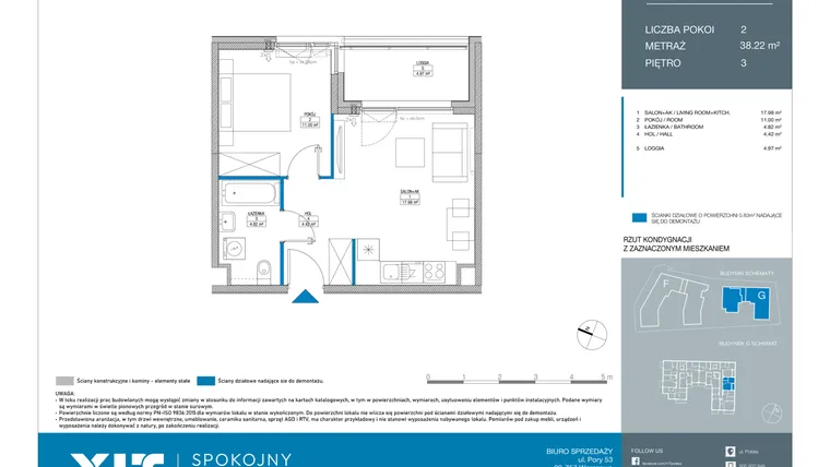 Rzut - Mieszkanie na sprzedaż 2 pokoje o powierzchni 38,22 m² - numer GD0302 w Spokojny Mokotów etap II