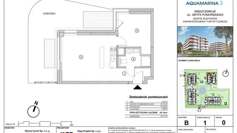 Rzut - Mieszkanie na sprzedaż 2 pokoje o powierzchni 39,78 m² - numer B1.05 w Aquamarina 3