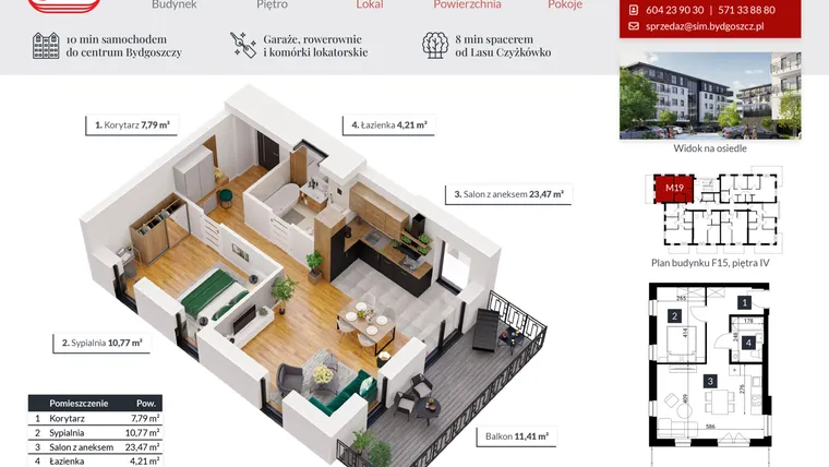 Rzut - Mieszkanie na sprzedaż 2 pokoje o powierzchni 46,24 m² - numer 19 w Tęczowy Zakątek F-15