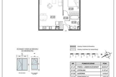 Rzut - Mieszkanie na sprzedaż 2 pokoje o powierzchni 45,5 m² - numer 9.A.21 w Nowe Południe bud. 9
