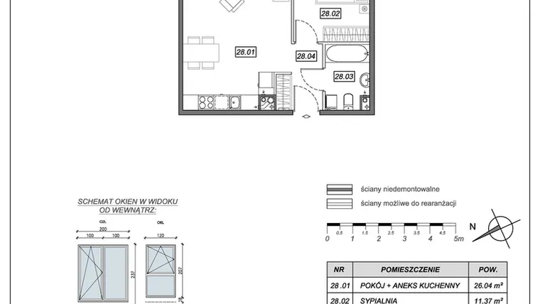Rzut - Mieszkanie na sprzedaż 2 pokoje o powierzchni 45,5 m² - numer 9.A.28 w Nowe Południe bud. 9