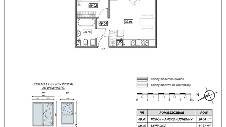 Rzut - Mieszkanie na sprzedaż 2 pokoje o powierzchni 45,5 m² - numer 9.B.09 w Nowe Południe bud. 9