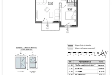 Rzut - Mieszkanie na sprzedaż 2 pokoje o powierzchni 46,03 m² - numer 9.B.27 w Nowe Południe bud. 9