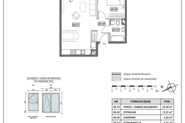 Rzut - Mieszkanie na sprzedaż 2 pokoje o powierzchni 45,92 m² - numer 9.B.28 w Nowe Południe bud. 9
