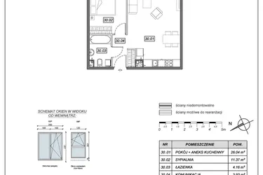 Rzut - Mieszkanie na sprzedaż 2 pokoje o powierzchni 45,5 m² - numer 9.B.30 w Nowe Południe bud. 9