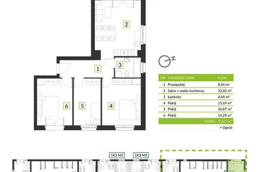 Rzut - Mieszkanie na sprzedaż 4 pokoje o powierzchni 75,65 m² - numer 1K4 M2 w Osiedle Krzeptów przy lesie