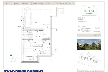 Rzut - Dom na sprzedaż 5 pokoi o powierzchni 148,8 m² - numer 1A w Zielona Poziomkowa