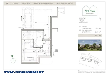 Rzut - Dom na sprzedaż 5 pokoi o powierzchni 148,8 m² - numer 2A w Zielona Poziomkowa