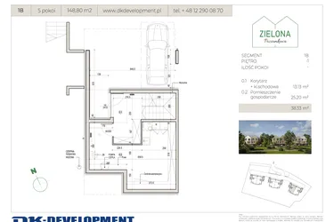 Rzut - Dom na sprzedaż 5 pokoi o powierzchni 148,8 m² - numer 1B w Zielona Poziomkowa