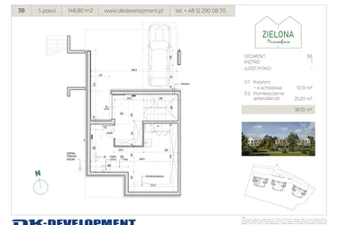 Rzut - Dom na sprzedaż 5 pokoi o powierzchni 148,8 m² - numer 3B w Zielona Poziomkowa