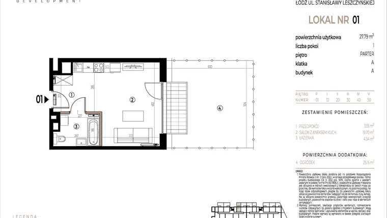 Rzut - Mieszkanie na sprzedaż 1 pokój o powierzchni 27,79 m² - numer A001 w Ustronna
