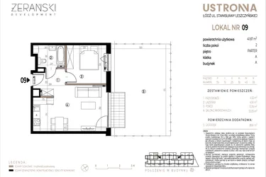 Rzut - Mieszkanie na sprzedaż 2 pokoje o powierzchni 41,87 m² - numer A009 w Ustronna