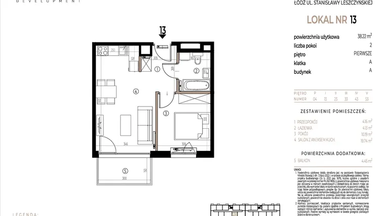 Rzut - Mieszkanie na sprzedaż 2 pokoje o powierzchni 38,22 m² - numer A013 w Ustronna