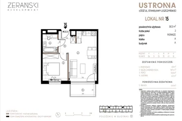 Rzut - Mieszkanie na sprzedaż 2 pokoje o powierzchni 38,22 m² - numer A015 w Ustronna
