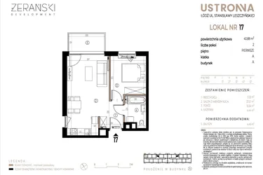 Rzut - Mieszkanie na sprzedaż 2 pokoje o powierzchni 40,88 m² - numer A017 w Ustronna