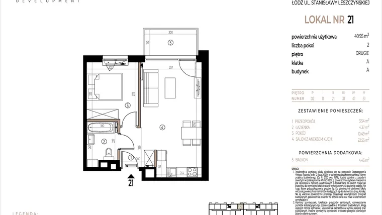 Rzut - Mieszkanie na sprzedaż 2 pokoje o powierzchni 40,95 m² - numer A021 w Ustronna