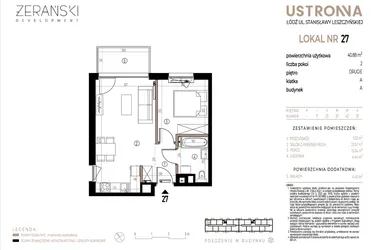 Rzut - Mieszkanie na sprzedaż 2 pokoje o powierzchni 40,88 m² - numer A027 w Ustronna
