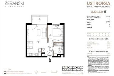 Rzut - Mieszkanie na sprzedaż 2 pokoje o powierzchni 41,77 m² - numer A028 w Ustronna