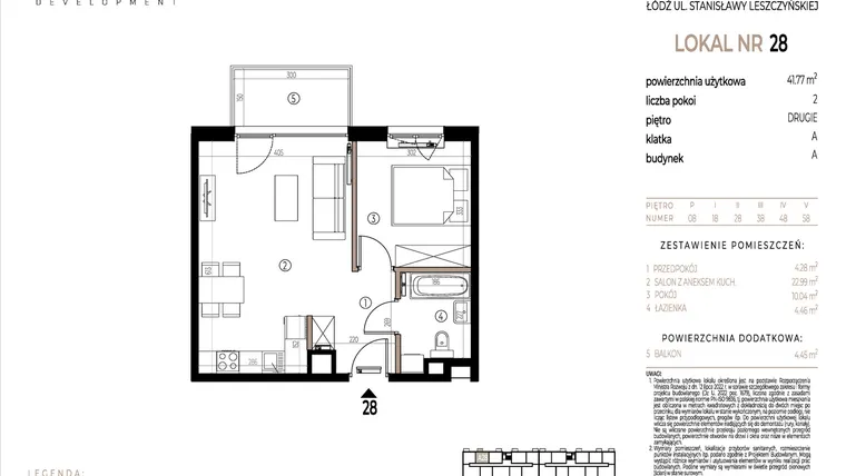 Rzut - Mieszkanie na sprzedaż 2 pokoje o powierzchni 41,77 m² - numer A028 w Ustronna