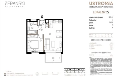 Rzut - Mieszkanie na sprzedaż 2 pokoje o powierzchni 38,22 m² - numer A025 w Ustronna