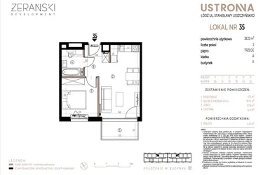 Rzut - Mieszkanie na sprzedaż 2 pokoje o powierzchni 38,22 m² - numer A035 w Ustronna