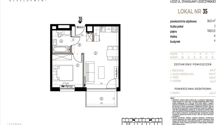 Rzut - Mieszkanie na sprzedaż 2 pokoje o powierzchni 38,22 m² - numer A035 w Ustronna