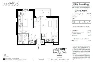 Rzut - Mieszkanie na sprzedaż 1 pokój o powierzchni 49,41 m² - numer A01 w Wróblewskiego