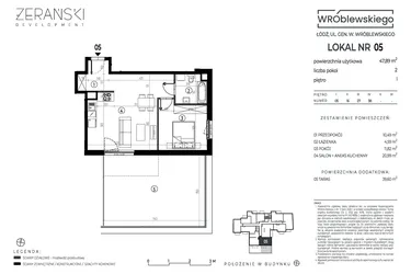 Rzut - Mieszkanie na sprzedaż 2 pokoje o powierzchni 47,89 m² - numer A05 w Wróblewskiego