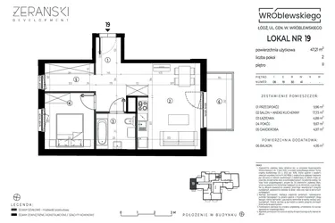 Rzut - Mieszkanie na sprzedaż 2 pokoje o powierzchni 47,21 m² - numer A19 w Wróblewskiego