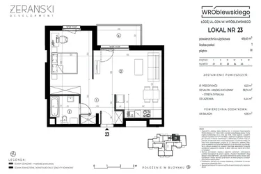 Rzut - Mieszkanie na sprzedaż 1 pokój o powierzchni 49,41 m² - numer A23 w Wróblewskiego