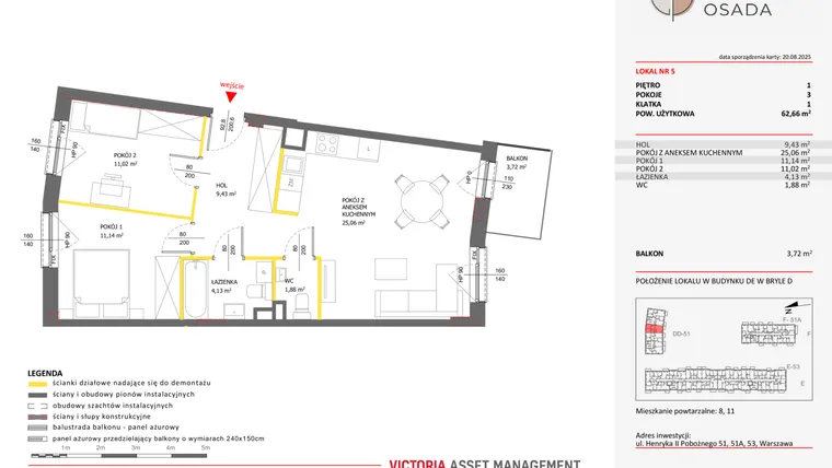 Rzut - Mieszkanie na sprzedaż 3 pokoje o powierzchni 62,66 m² - numer D.5 w Piastova Osada
