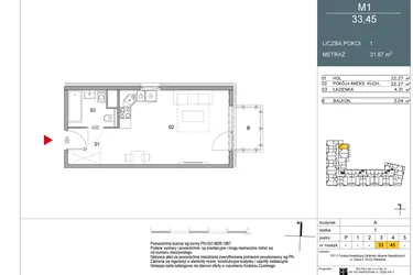 Rzut - Mieszkanie na sprzedaż 1 pokój o powierzchni 31,67 m² - numer 33 w Morwowa 5