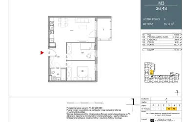 Rzut - Mieszkanie na sprzedaż 2 pokoje o powierzchni 55,15 m² - numer 48 w Morwowa 5