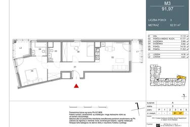 Rzut - Mieszkanie na sprzedaż 3 pokoje o powierzchni 62,51 m² - numer 97 w Morwowa 5