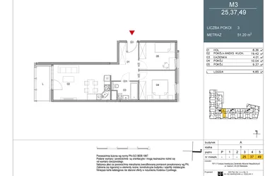 Rzut - Mieszkanie na sprzedaż 2 pokoje o powierzchni 51,2 m² - numer 49 w Morwowa 5