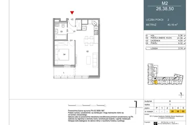 Rzut - Mieszkanie na sprzedaż 2 pokoje o powierzchni 40,16 m² - numer 50 w Morwowa 5