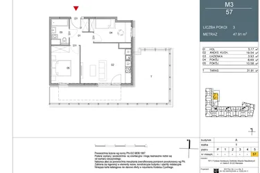 Rzut - Mieszkanie na sprzedaż 2 pokoje o powierzchni 47,91 m² - numer 57 w Morwowa 5