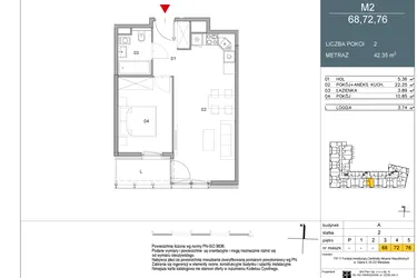 Rzut - Mieszkanie na sprzedaż 2 pokoje o powierzchni 42,34 m² - numer 76 w Morwowa 5