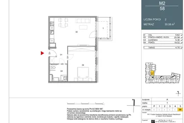 Rzut - Mieszkanie na sprzedaż 2 pokoje o powierzchni 55,58 m² - numer 58 w Morwowa 5