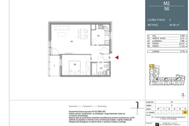 Rzut - Mieszkanie na sprzedaż 2 pokoje o powierzchni 48,9 m² - numer 56 w Morwowa 5