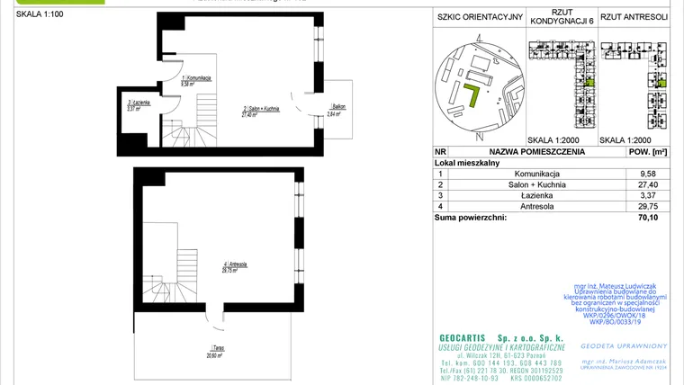 Rzut - Mieszkanie na sprzedaż 2 pokoje o powierzchni 70,1 m² - numer C102 w Jasielska 8C
