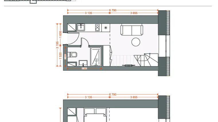 Rzut - Mieszkanie na sprzedaż 2 pokoje o powierzchni 30,31 m² - numer 82 w Legionów 102
