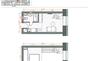 Rzut - Mieszkanie na sprzedaż 2 pokoje o powierzchni 30,44 m² - numer 77 w Legionów 102