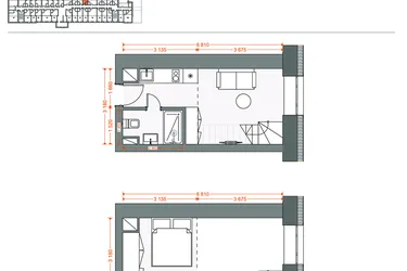 Rzut - Mieszkanie na sprzedaż 2 pokoje o powierzchni 30,63 m² - numer 78 w Legionów 102