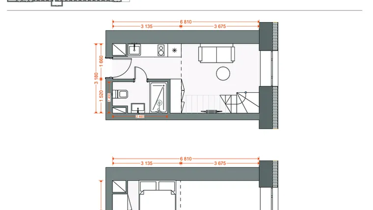Rzut - Mieszkanie na sprzedaż 2 pokoje o powierzchni 30,63 m² - numer 78 w Legionów 102