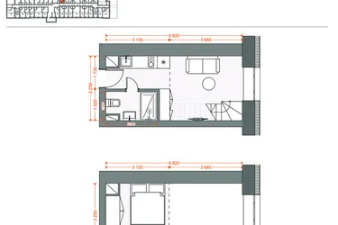 Rzut - Mieszkanie na sprzedaż 2 pokoje o powierzchni 31,36 m² - numer 76 w Legionów 102