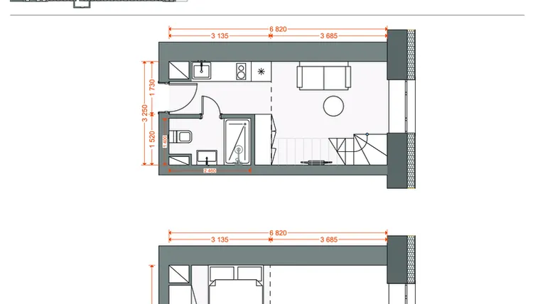 Rzut - Mieszkanie na sprzedaż 2 pokoje o powierzchni 31,36 m² - numer 76 w Legionów 102