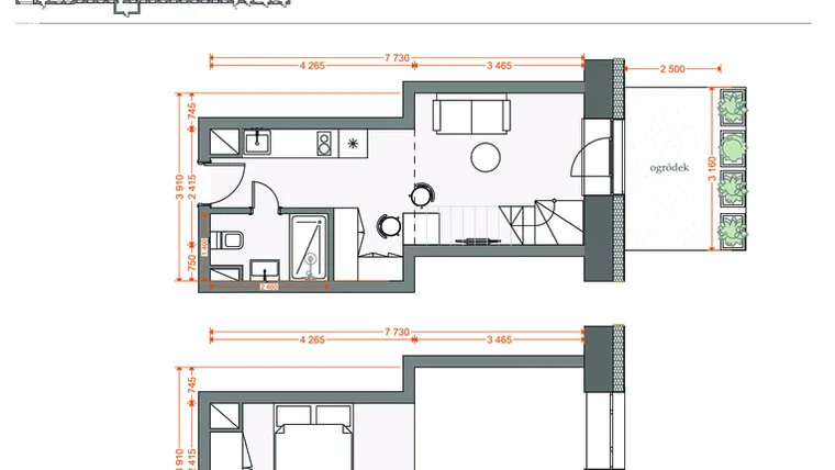 Rzut - Mieszkanie na sprzedaż 2 pokoje o powierzchni 36,67 m² - numer 7 w Legionów 102