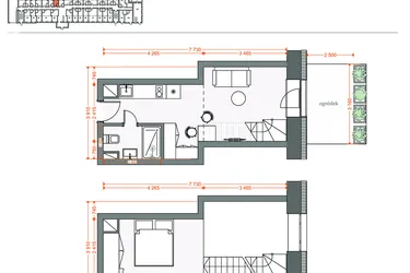 Rzut - Mieszkanie na sprzedaż 2 pokoje o powierzchni 36,67 m² - numer 7 w Legionów 102